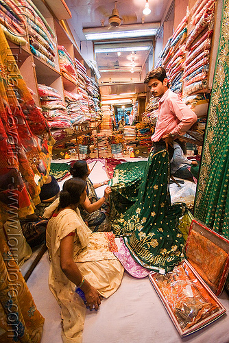 sari shop - delhi (india), cloth, delhi, merchant, night, sarees, saris, shop, store, vendor
