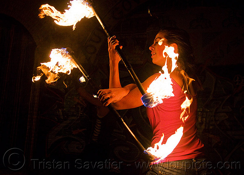 savanna spinning fire staffs, double staff, fire dancer, fire dancing, fire performer, fire spinning, fire staffs, fire staves, night, savanna, spinning fire, woman