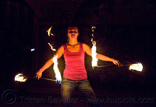 savanna spinning fire staffs, double staff, fire dancer, fire dancing, fire performer, fire spinning, fire staffs, fire staves, night, savanna, spinning fire, woman