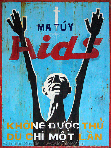 say no to drugs and aids - vietnam, aids, blue, red, sign