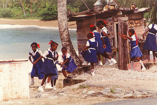 school girls in uniform - parlatuvier (tobago island), black children, black kids, little girl, parlatuvier, school girls, tobago