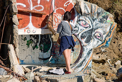 screaming graffiti (san francisco), chau, concrete, graffiti, ruins, woman