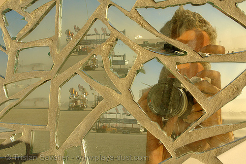 self portrait in mirror mosaic - burning man 2006, art installation, man, mirror mosaic, mirrors, self portrait, selfie