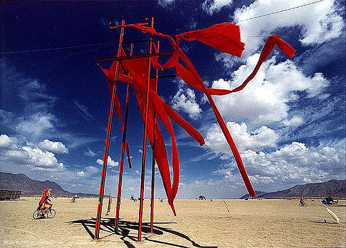 sharon's rising by michael taluc - burning man - trucrouge, 1998, art installation, sharon's rising, streamers
