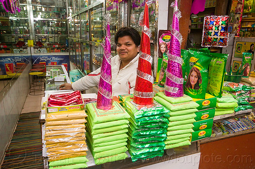 shop selling herbal mehndi (delhi), cones, delhi, dye, green bags, henna paste, herbal mehndi, man, merchant, selling, shop, store, supplies, vendor