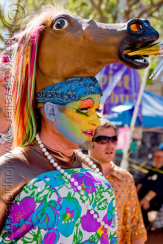 sisters or pertual indusgence - horse head headdress, face painting, facepaint, gay pride festival, headdress, horse head, makeup, man