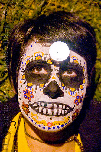 skull makeup - dia de los muertos - halloween (san francisco), candle, day of the dead, dia de los muertos, face painting, facepaint, halloween, night, sugar skull makeup, woman