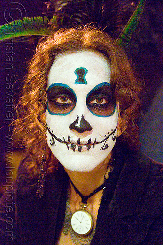 skull makeup - dia de los muertos - halloween (san francisco), day of the dead, dia de los muertos, face painting, facepaint, halloween, makeup, night, woman
