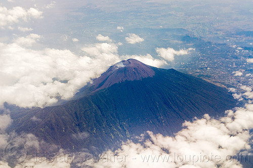 slamet volcano (java, indonesia), aerial photo, clouds, mountains, slamet, stratovolcano, volcanic cone, volcano