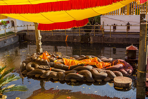 sleeping vishnu in pond - budhanikantha temple (nepal), 11, budhanikantha temple, eleven-head, eleven-headed, floating vishnu, hindu temple, hinduism, jalakshayan narayan, laying down, naga snake, nāga snake, pond, pool, sculpture, sleeping vishnu, statue