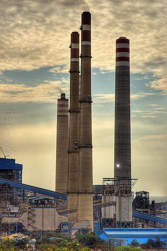 smoke stacks from coal-burning power plant, coal fired, electricity, energy, environment, factory, paiton complex, pollution, power generation, power plant, power station, smoke stacks
