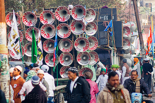 sound system at parade - eid-milad-un-nabi muslim festival (india), bullhorns, crowd, eid e milad un nabi, eid e milād un nabī, islam, loudspeakers, mawlid, men, muhammad's birthday, muslim festival, muslim parade, nabi day, prophet's birthday, sound, speakers, عید میلاد النبی, ईद मिलाद नबी