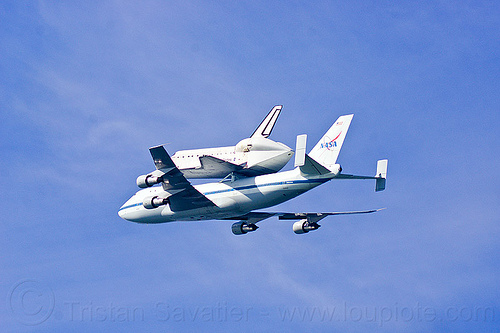 space shuttle endeavour piggyback atop boeing 747 shuttle carrier, boeing 747, fly-by, flying, flyover, jumbo jet, nasa, ov105, piggyback, plane, sca, sf endeavour 2012, shuttle carrier aircraft, space shuttle endeavour