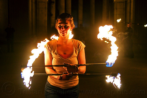 spinning double fire staff, double staff, fire dancer, fire dancing, fire performer, fire spinning, fire staffs, fire staves, night, savanna, spinning fire, woman