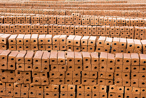 stacks of bricks in brick manufacture (laos), brick kiln, bricks, crafts, handwork, luang prabang, stacked