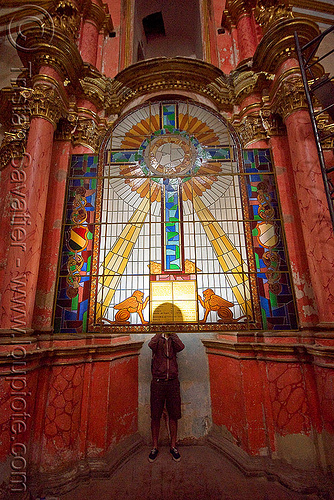 stained glass in the cathedral - potosi (bolivia), backlight, bolivia, catedral de potosí, cathedral, christian cross, church, columns, emiliano, inside, interior, sacred art, stained glass, sun rays