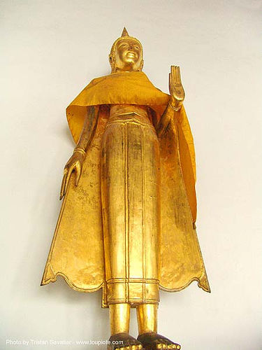 พระพุทธรูป ปางห้ามญาติ - standing buddha statue - golden - thailand, bangkok, buddha image, buddha statue, buddhism, buddhist temple, gilded, golden color, sculpture, standing buddha, wat, บางกอก, พระพุทธรูป ปางห้ามญาติ