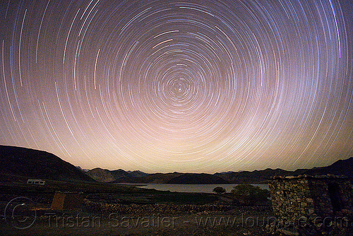 star trails - pangong lake - ladakh (india), concentric circles, ladakh, landscape, night, pangong lake, pangong tso, polaris, spangmik, star trails, stars