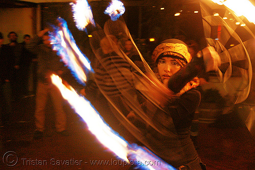 stasia with fire fans - jelly's (san francisco), fire dancer, fire dancing, fire fans, fire performer, fire spinning, night, spinning fire, stasia