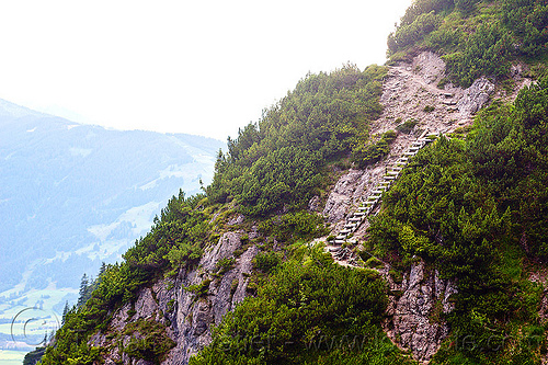 steep trail with wooden ladder - mountain hiking, austria, austrian alps, hiking, ladder, mountains, rugged, saalfelden, steep, via ferrata