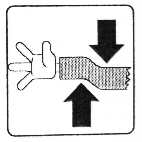 stick figure logo with broken arm, broken arm, danger, dangerous, hand, hazard, safety sign, sheering, stick figure, stick figures in peril