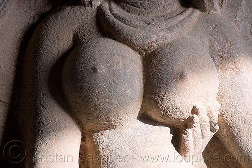 stone breasts - hindu goddess parvati statue - underground hindu and buddhist temples - ellora caves (india), ellora caves, goddess, hindu temple, hinduism, parvati, sculpture, statue, stone carving, woman