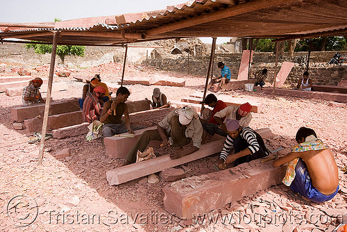 stone carvers at work - mandu (india), mandav, mandu, men, stonecarvers, stonemasons, workers, working
