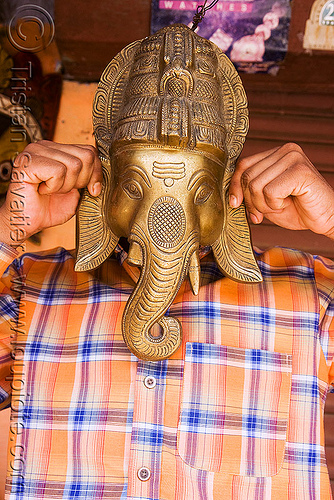 street vendor impersonating ganesha - pushkar (india), elephant, ganesh, ganesha, god, head, pushkar