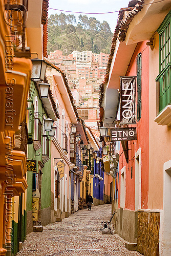 street with colonial houses - la paz (bolivia), bolivia, clobberstone, colonial houses, la paz