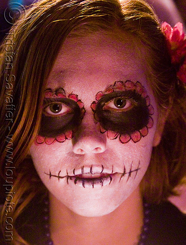 sugar skull makeup - dia de los muertos - halloween (san francisco) - janelle, day of the dead, dia de los muertos, face painting, facepaint, halloween, janelle, night, sugar skull makeup, woman
