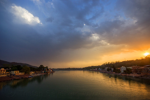 sunset sky over ganges river in rishikesh (india), clouds, cloudy sky, ganga, ganges river, rishikesh, sunset