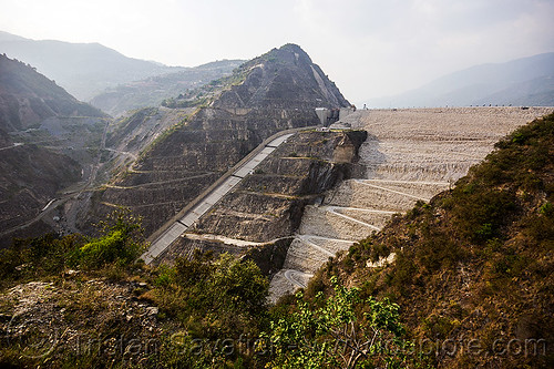 tehri dam (india), bhagirathi valley, hydro electric, overflow spillway, tehri dam
