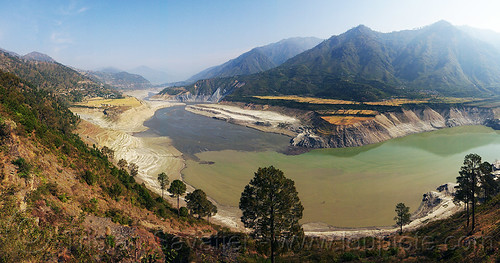 tehri reservoir - bhagirathi valley (india), artificial lake, bhagirathi river, bhagirathi valley, landscape, mountain river, mountains, reservoir, river bed, tehri lake