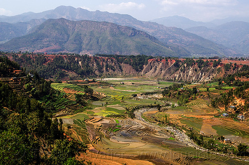 terrace farming landscape (nepal), agriculture, landscape, mountain river, mountains, rice fields, rice paddies, rice paddy fields, terrace farming, terraced fields, valley