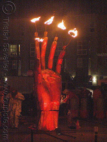 the hand of goddess by flaming lotus girls, art installation, fire art, hand, sculpture