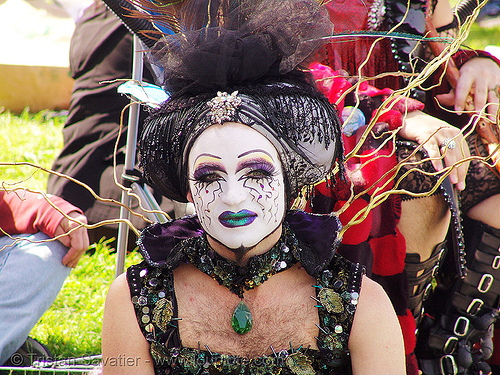 the sisters of perpetual indulgence - easter sunday in dolores park, san francisco, drag, easter, makeup, man, nuns, sister flora goodthyme, white