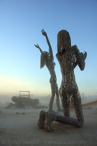 the three leaping giants - burning man 2006, art installation, dan, dasmann, dawn, karen cusolito, three leaping giants