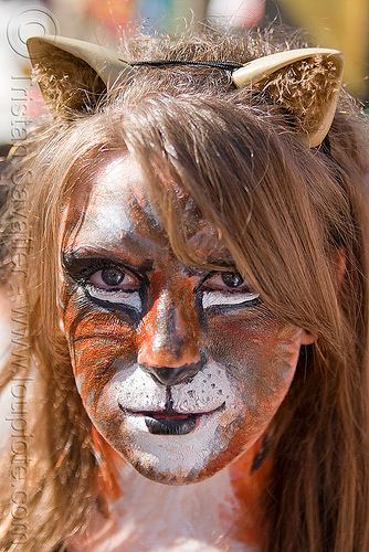 tiger face paint - cat ears headband, cat ears headband, facepaint, tiger face paint, woman
