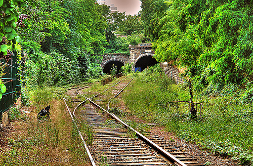 train tunnel entrances - petite ceinture - abandoned railway (paris, france), railroad switch, railroad tracks, railway tracks, trespassing, tunnels