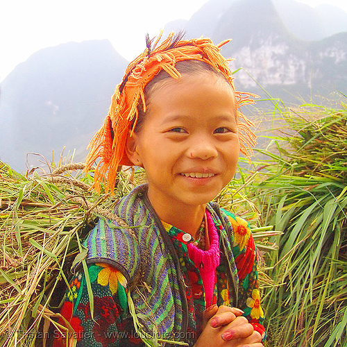 tribe girl carrying grass - vietnam, child, colorful, hill tribes, indigenous, kid, little girl, ma pi leng pass, mã pí lèng pass