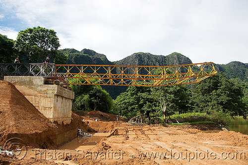 truss bridge construction (laos), bridge construction, kong lor, metal truss
