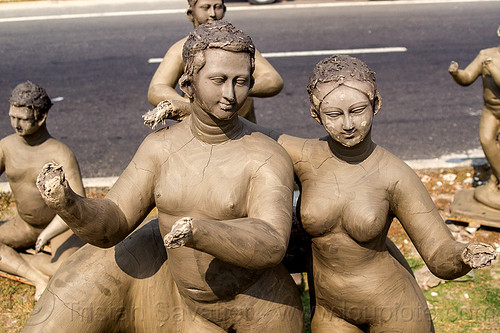 unfinished clay sculptures - no hands (india), clay, sculptures, statues, west bengal