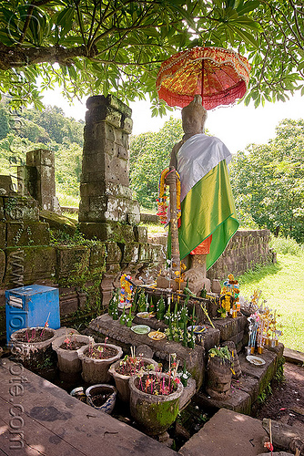 wat phu champasak (laos), altar, god, hindu temple, hinduism, khmer temple, ruins, statue, umbrella, wat phu champasak