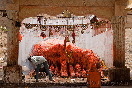 wax-covered shrine in temple (india), hindu temple, hinduism, red, shrine, wax