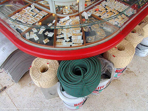 wedding rings and ropes - hardware store - thailand, hardware, jewelry, marriage, ropes, shop, store, tied, wedding rings