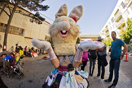 weird bunny costume, bunny costume, bunny mask, furry, head, woman