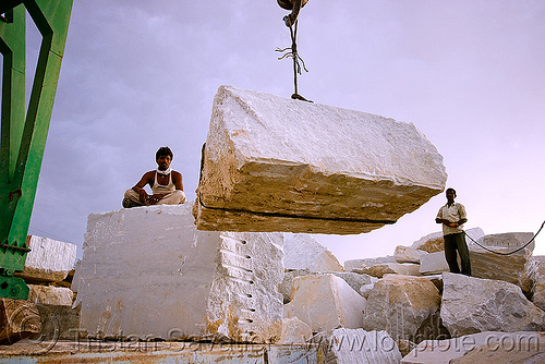 white marble - production quarry - portal crane (india), blocks, marble stone, portal crane