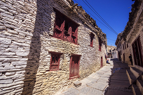 whitewashed traditional stones houses on main street - marpha village - himalayas (nepal), annapurnas, dry stone, houses, kali gandaki valley, marpha, painted, stone house, village, white, whitewashed