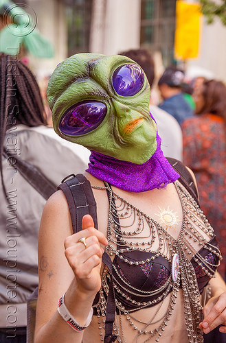woman with green alien mask - how weird street faire (san francisco), alien mask, woman