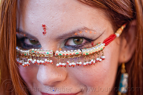 woman with green eyes - bindis - jill, bindis, green eyed, green eyes, jewelry, jill, redhead, woman